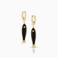 Fortuna Onyx Fish Hoop Earrings
