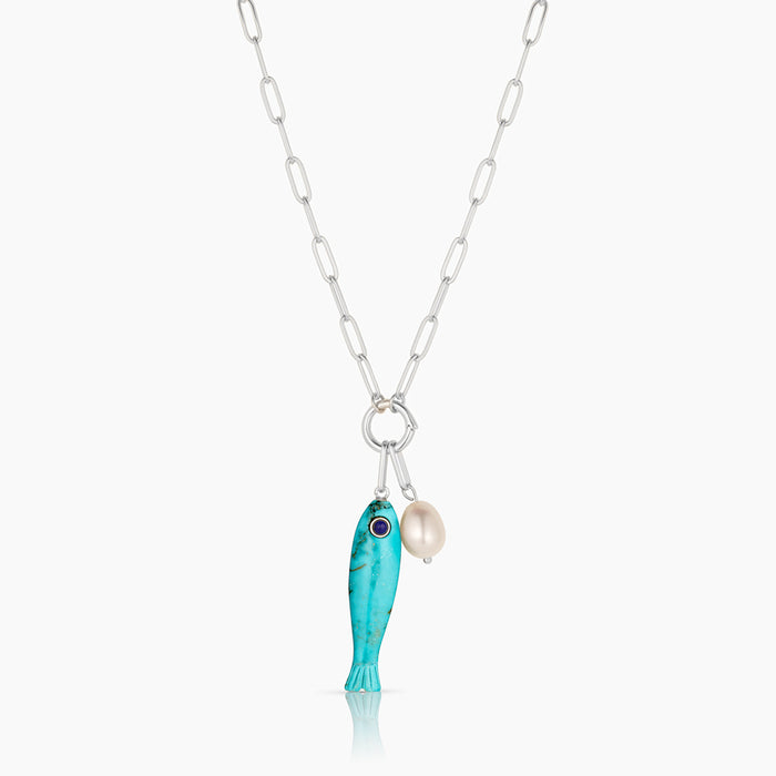 Fortuna Silver Howlite Fish Colette Necklace