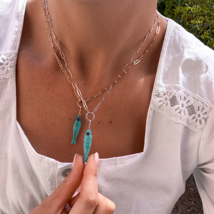 Fortuna Silver Howlite Fish