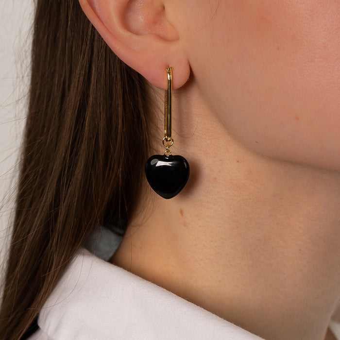 Gemma Onyx Heart Earrings