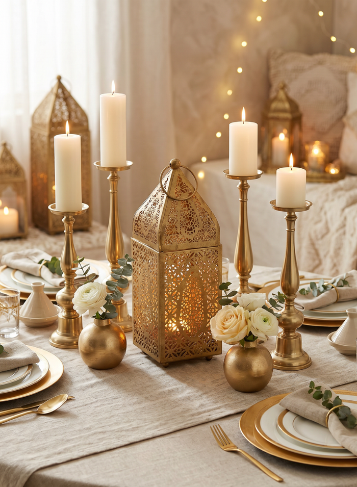 Gold Alhambra Square Lantern Decor Jamali Garden