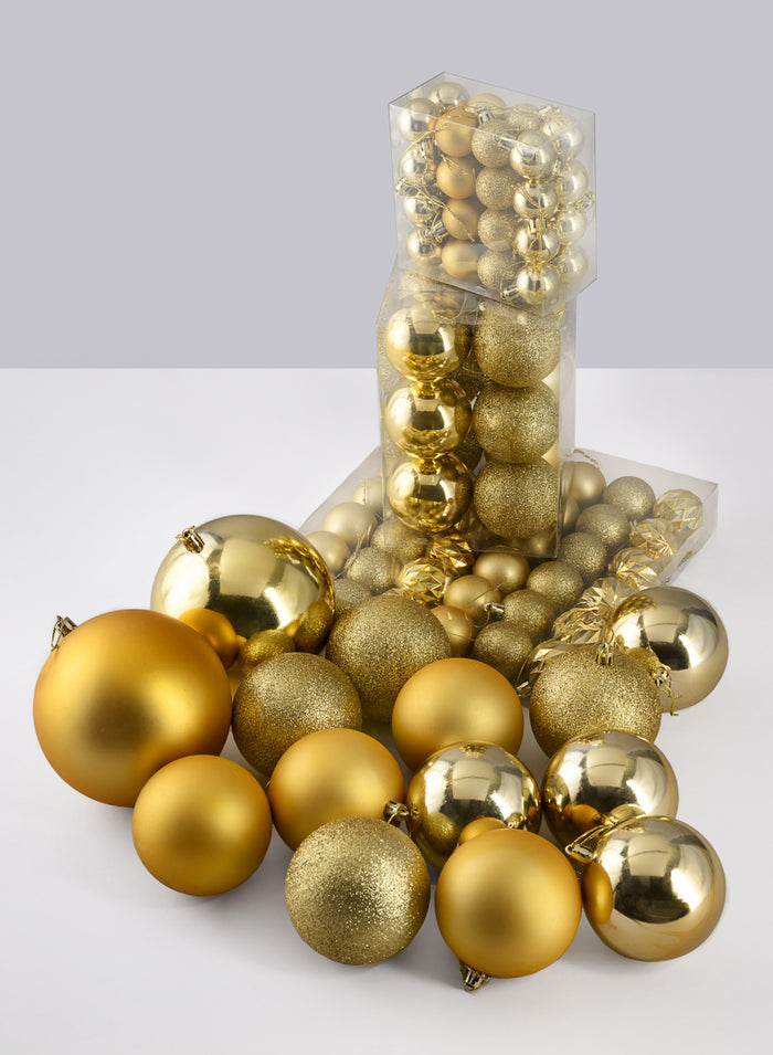 Gold Shiny / Matte / Glitter Plastic Balls, Set of 94 Decor Jamali Garden