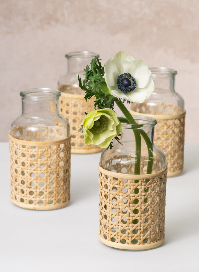 Indochine Cane Weaved Glass Bottle Vase Decor Jamali Garden
