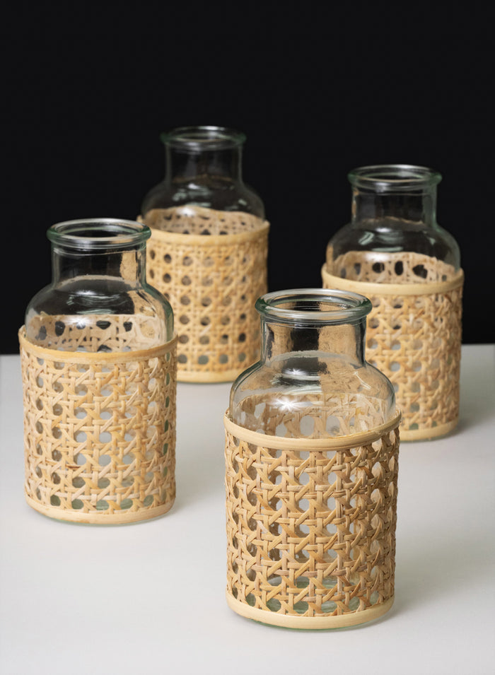 Indochine Cane Weaved Glass Bottle Vase Decor Jamali Garden
