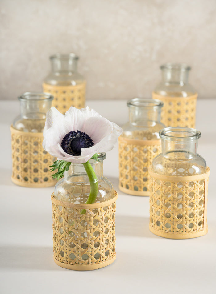 Indochine Cane Weaved Glass Bottle Vase Decor Jamali Garden