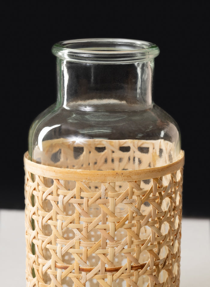 Indochine Cane Weaved Glass Bottle Vase Decor Jamali Garden