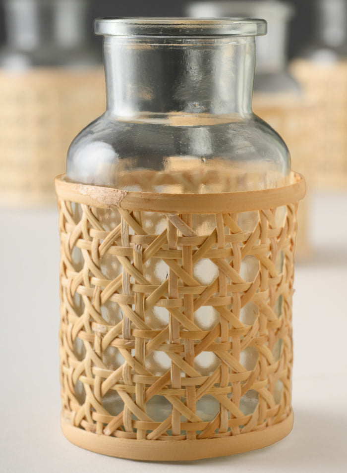 Indochine Cane Weaved Glass Bottle Vase Decor Jamali Garden