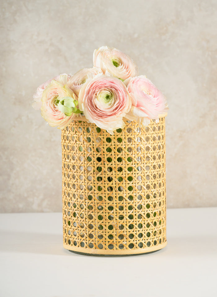 Indochine Cane Weaved Glass Cylinder Decor Jamali Garden