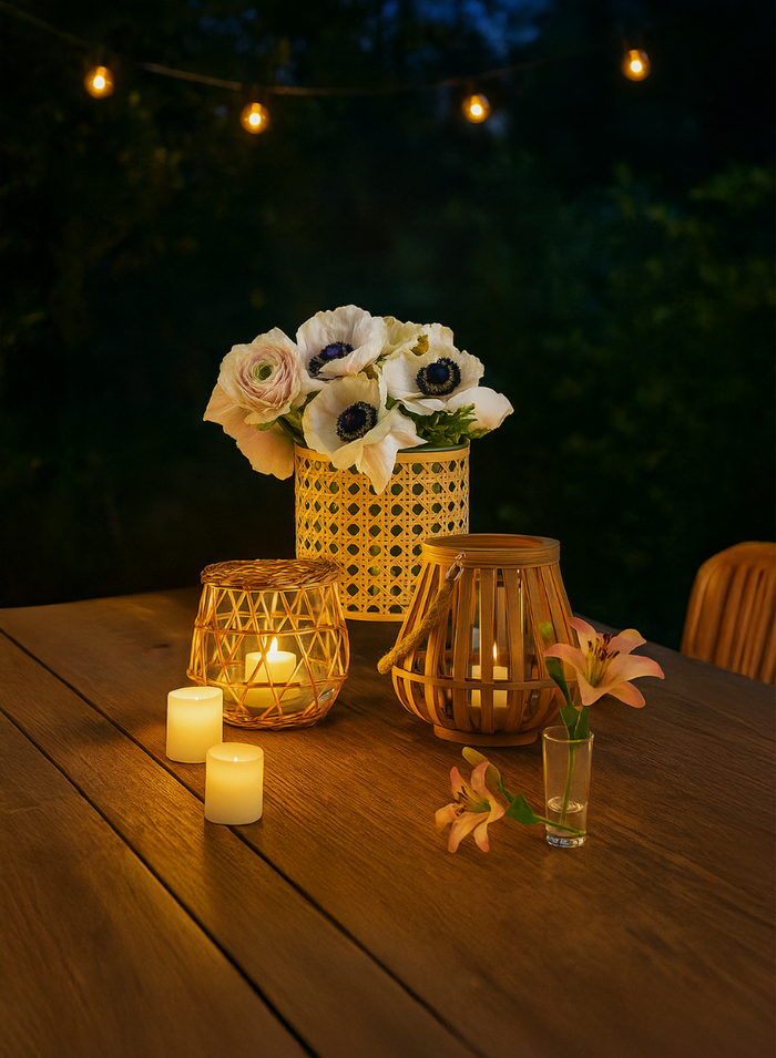 Indochine Cane Weaved Glass Cylinder Decor Jamali Garden
