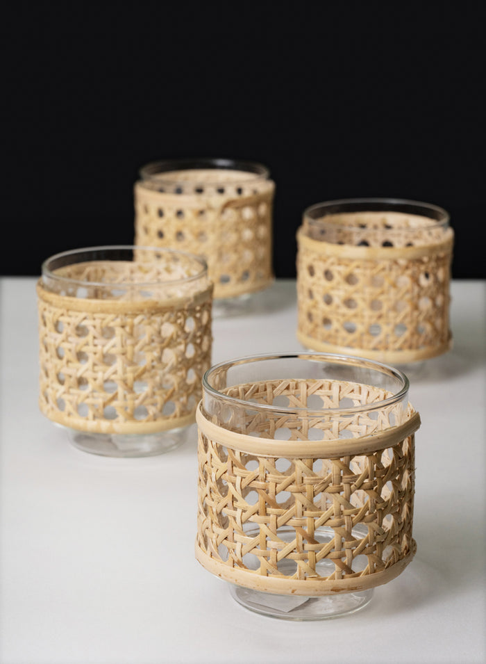 Indochine Cane Weaved Glass Holder, Set of 4 Decor Jamali Garden