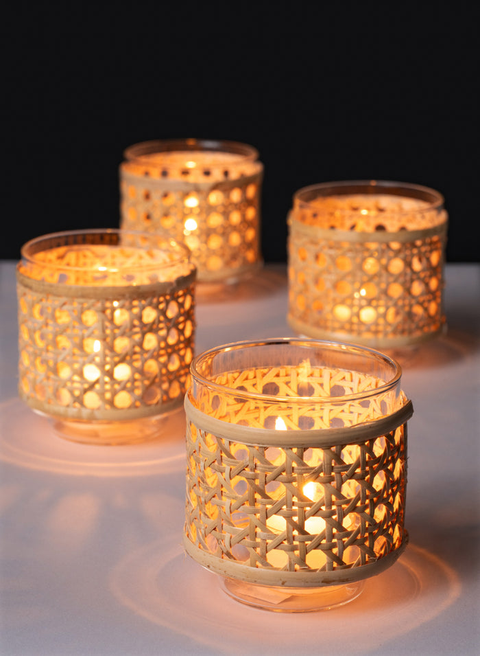Indochine Cane Weaved Glass Holder, Set of 4 Decor Jamali Garden