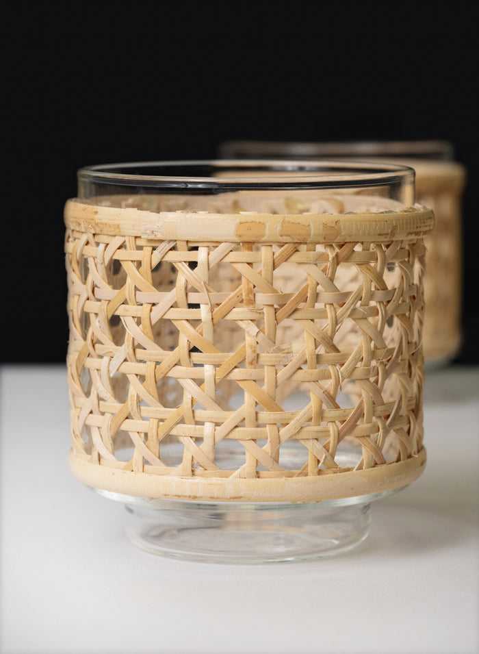 Indochine Cane Weaved Glass Holder, Set of 4 Decor Jamali Garden