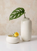 Ivory Enamel Metal Momoyama Vase and Bowl Decor Jamali Garden