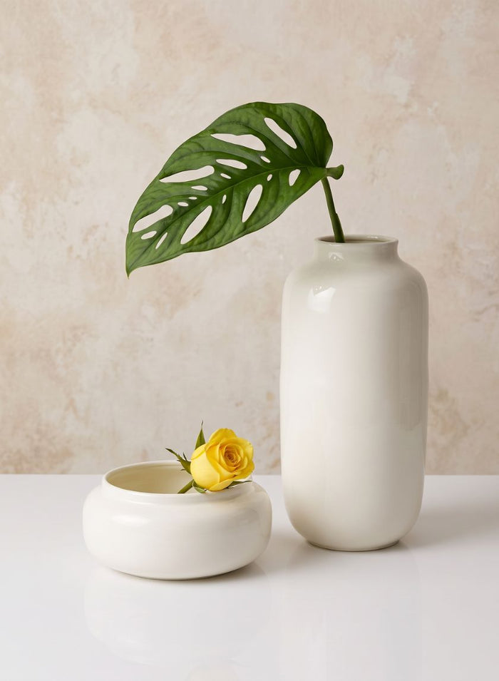 Ivory Enamel Metal Momoyama Vase and Bowl Decor Jamali Garden