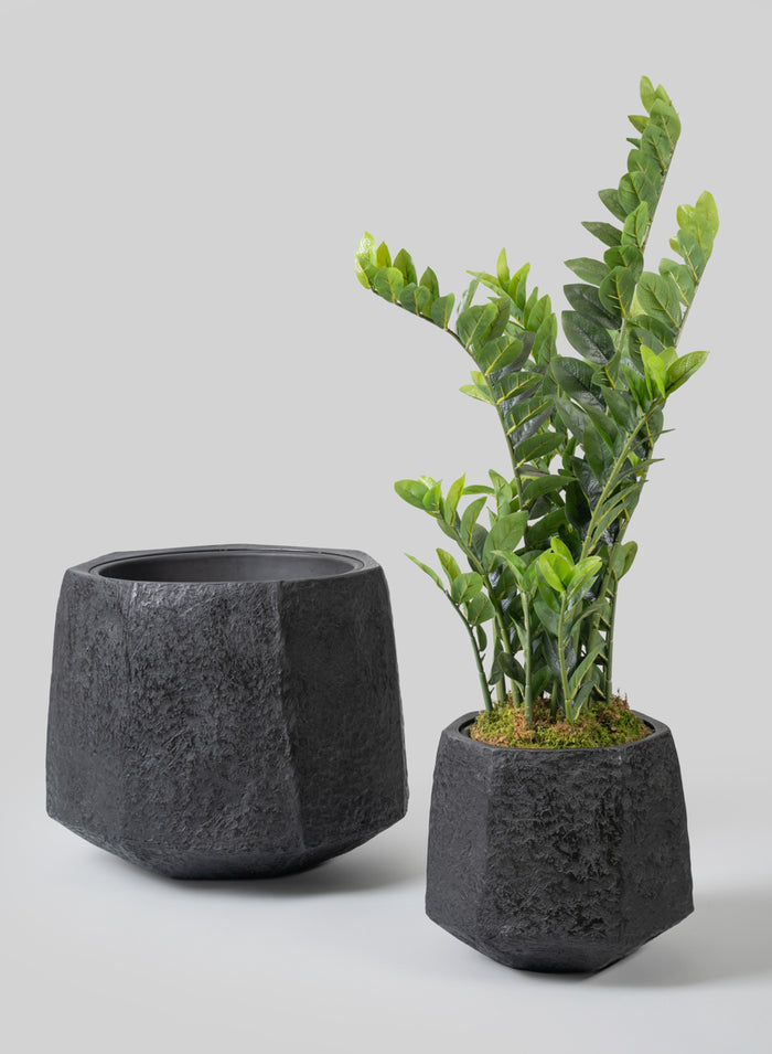 Kesari Aged Black Fiberglass Planter Decor Jamali Garden