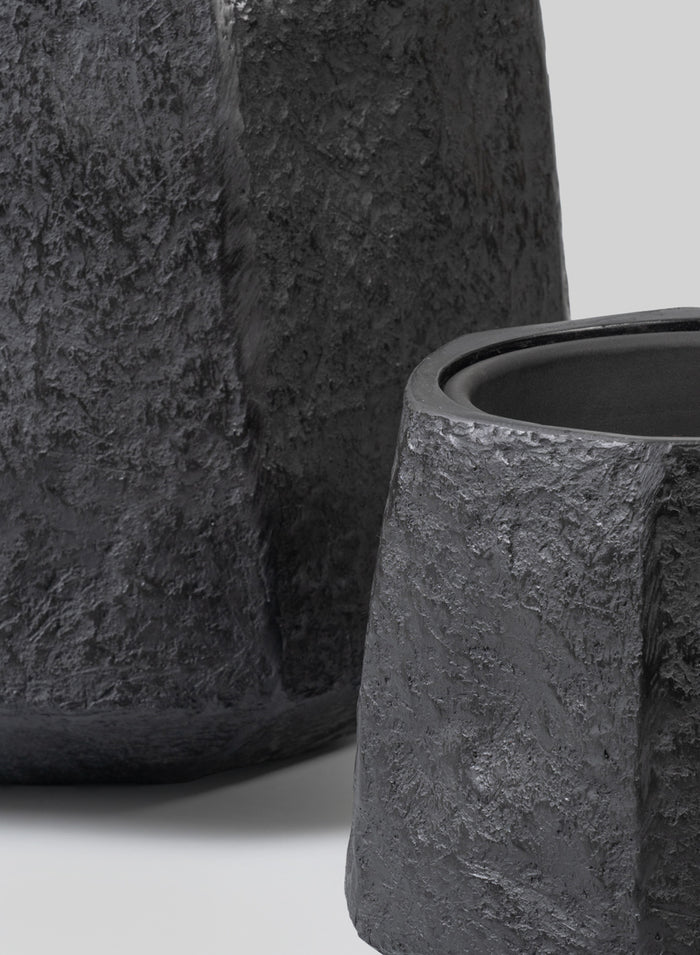 Kesari Aged Black Fiberglass Planter Decor Jamali Garden