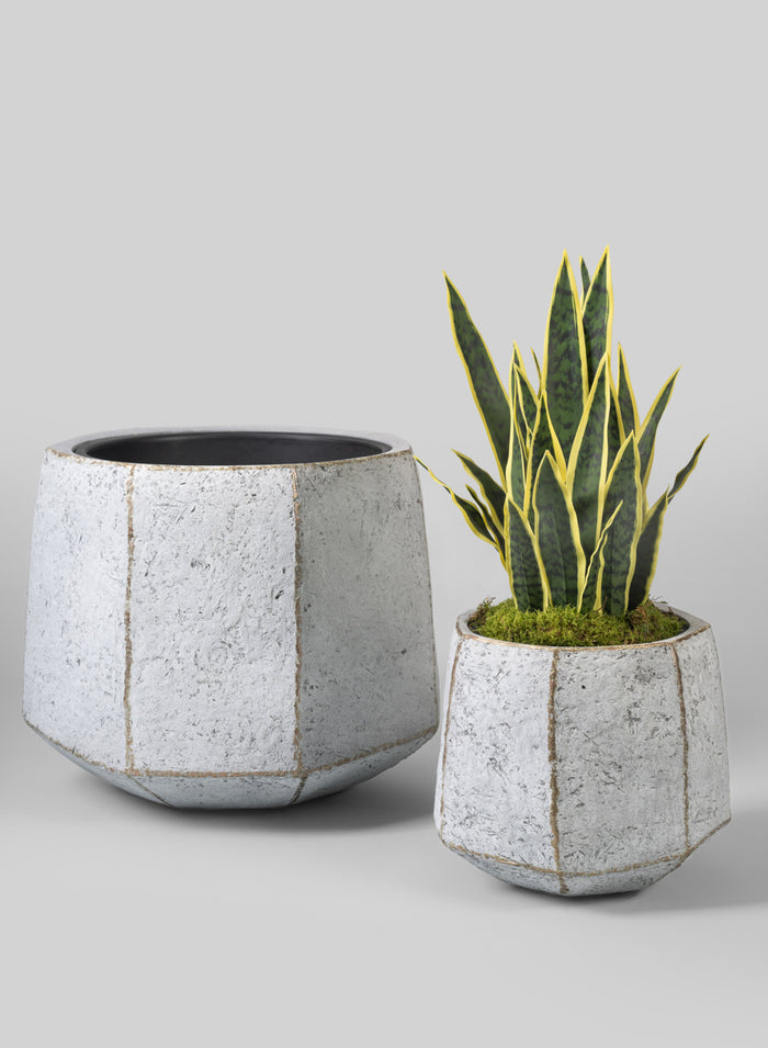 Kesari Aged White Fiberglass Planter Decor Jamali Garden