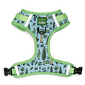 Lucy & Co. x Parks Project dog harness in light blue with a green nature print, featuring front and back D-rings.