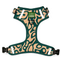 Lucy & Co. x Parks Project Geyser no-pull dog harness in green and tan abstract print with reflective trim
