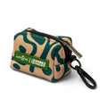 Lucy & Co. x Parks Project Geyser poop bag holder in beige and green neoprene with a black zipper and clip.