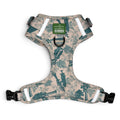 Lucy & Co. x Parks Project Sequoia Seedlings no-pull dog harness in beige with a green forest tree print.