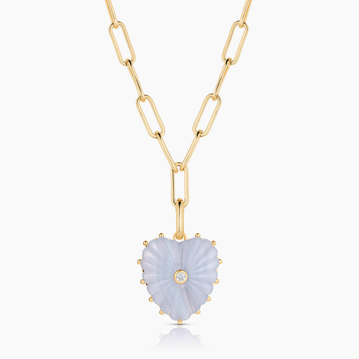 Malene Blue Lace Heart Clip Necklace