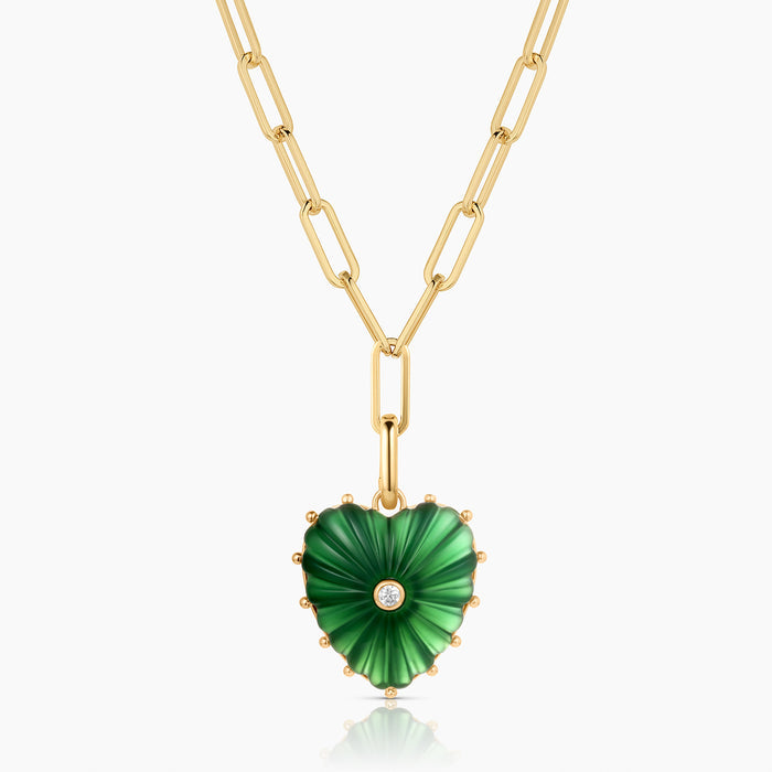 Malene Green Jade Heart Clip Necklace