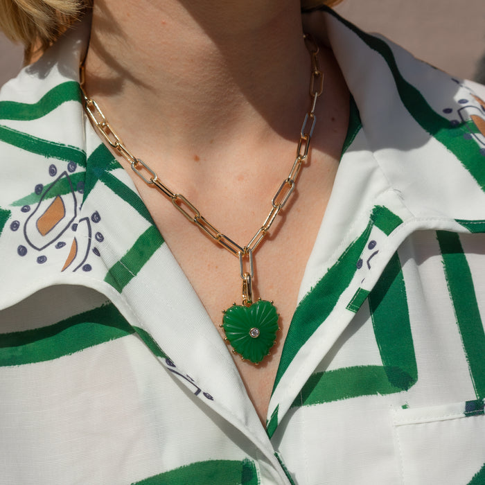 Malene Green Jade Heart Clip Necklace