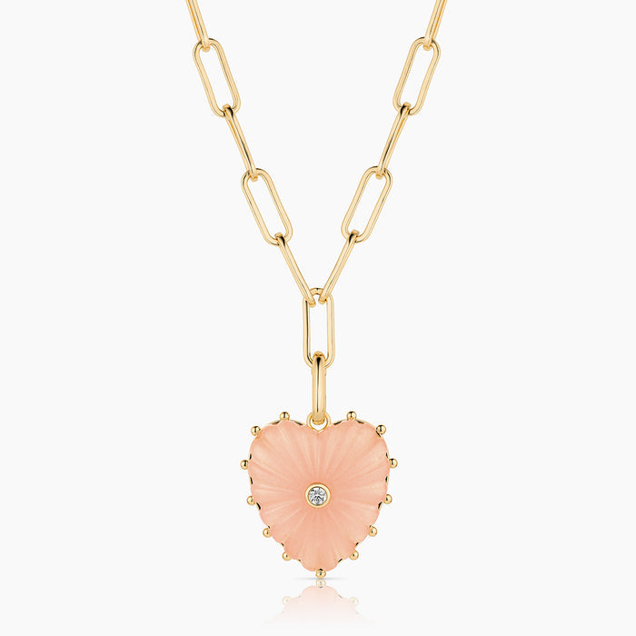 Malene Pink Jade Heart Clip Necklace