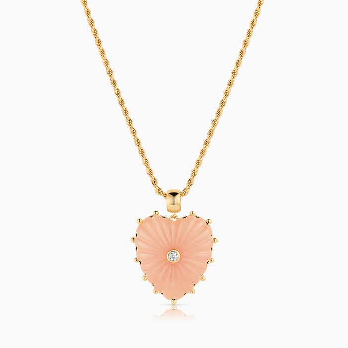 Malene Pink Jade Heart Rope Necklace