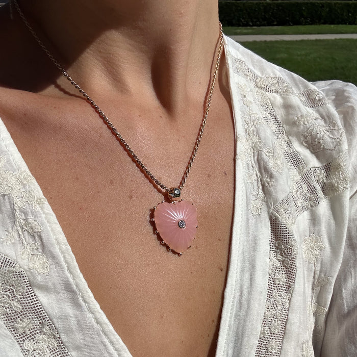 Malene Pink Jade Heart Rope Necklace