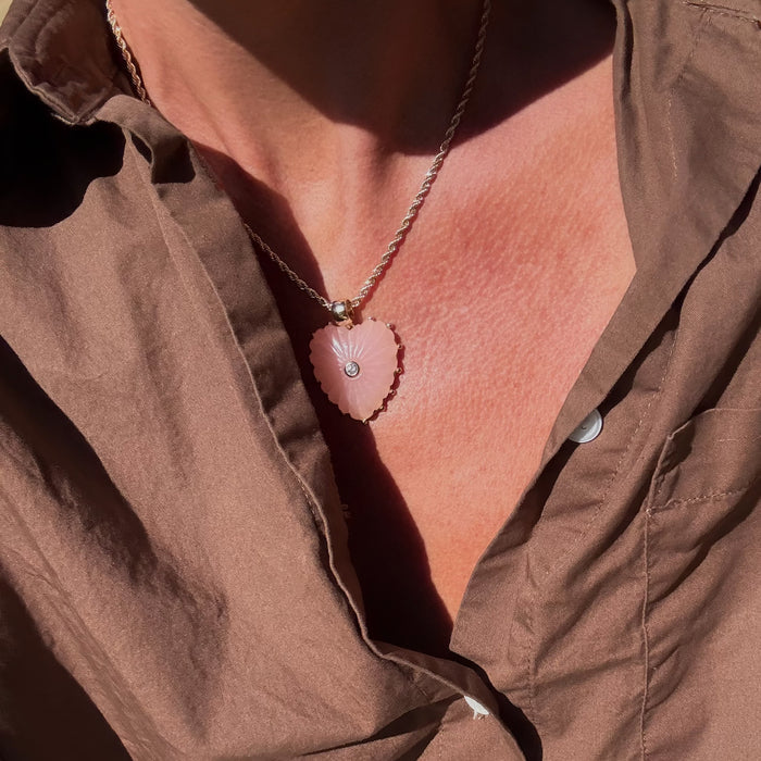 Malene Pink Jade Heart Rope Necklace
