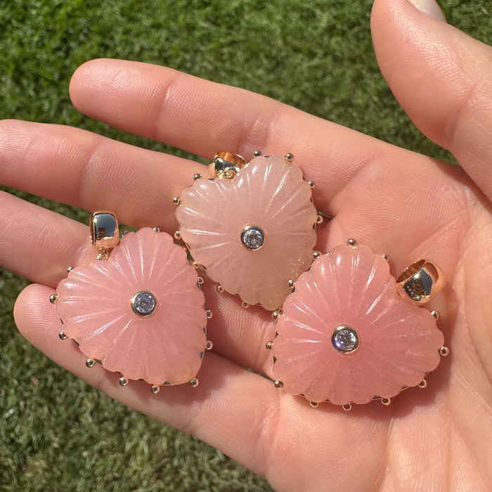 Malene Pink Jade Heart Rope Necklace