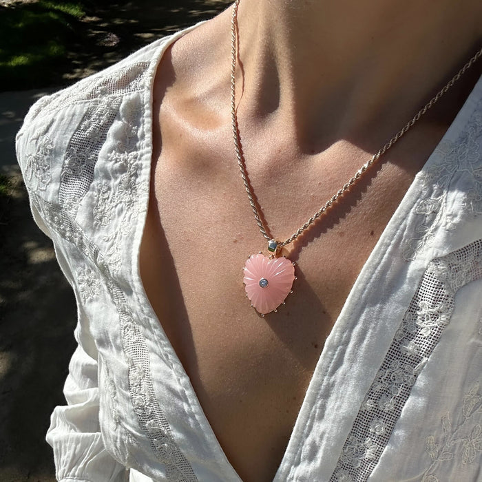 Malene Pink Jade Heart Rope Necklace