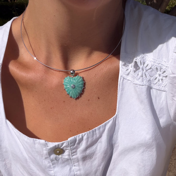 Malene Silver Amazonite Heart Bail