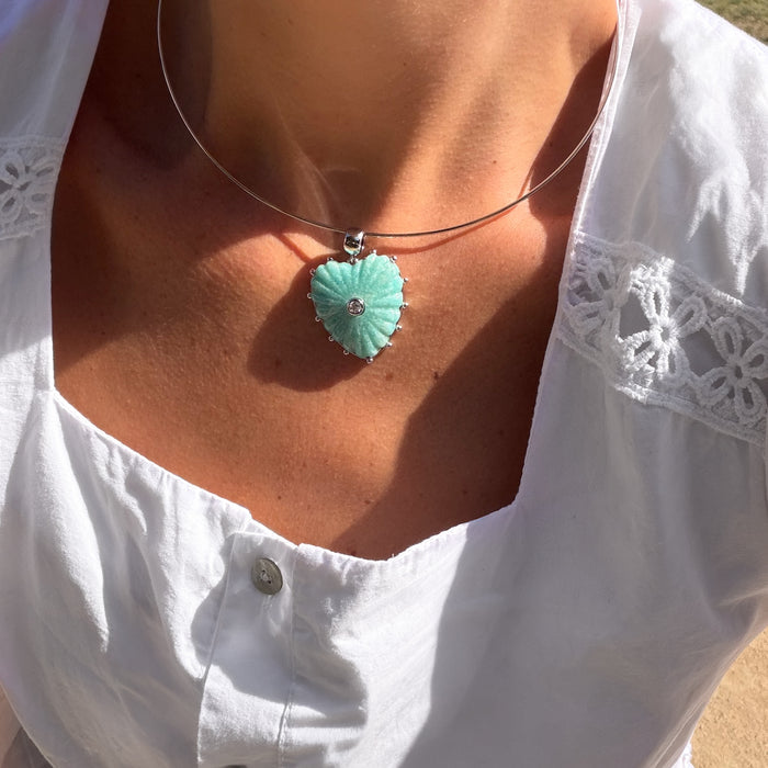 Malene Silver Amazonite Heart Bail