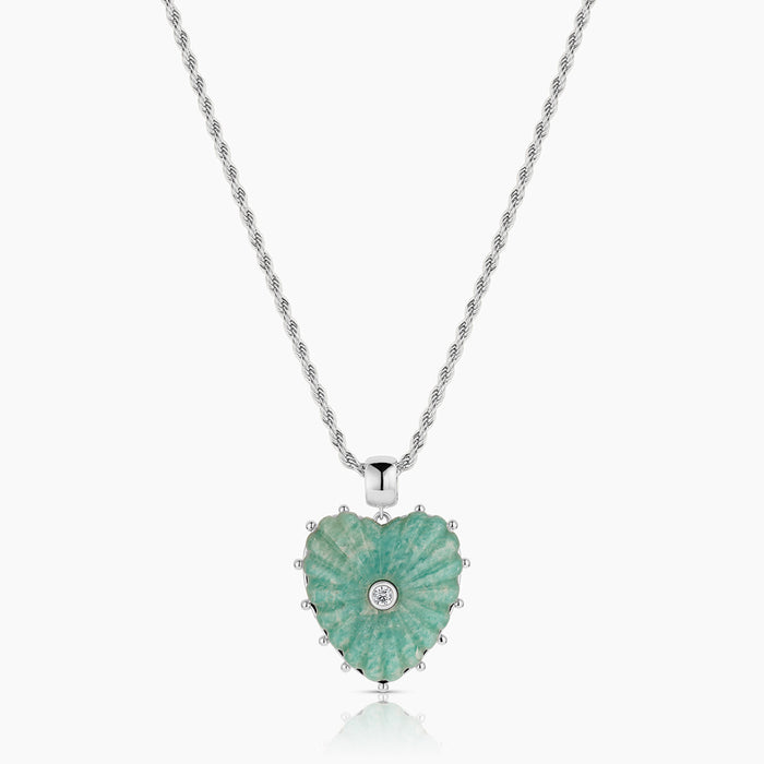 Malene Silver Amazonite Heart Bail
