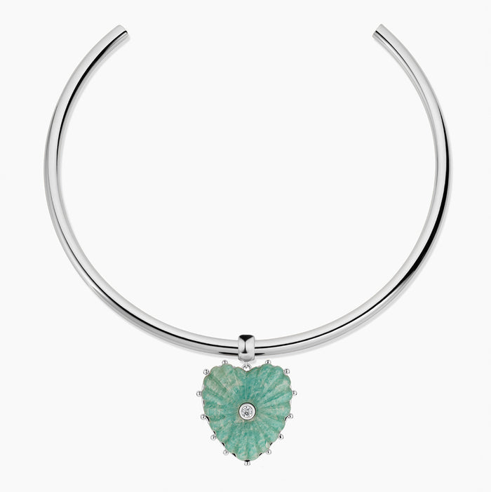 Malene Silver Amazonite Heart Bail