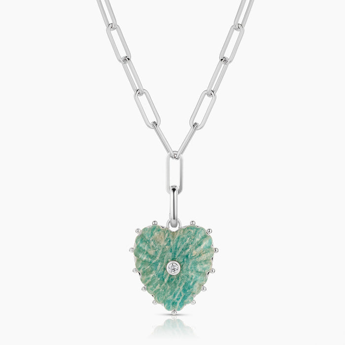 Malene Silver Amazonite Heart Clip Necklace