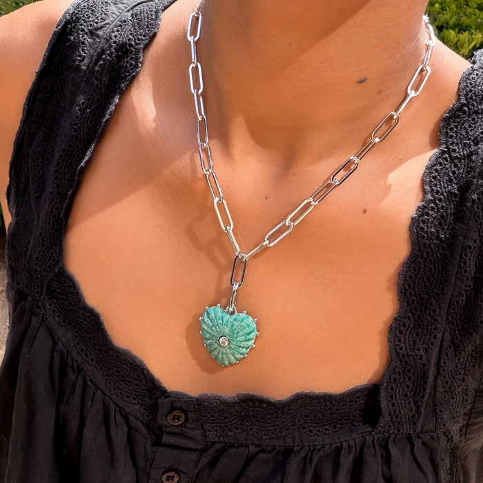 Malene Silver Amazonite Heart Clip Necklace