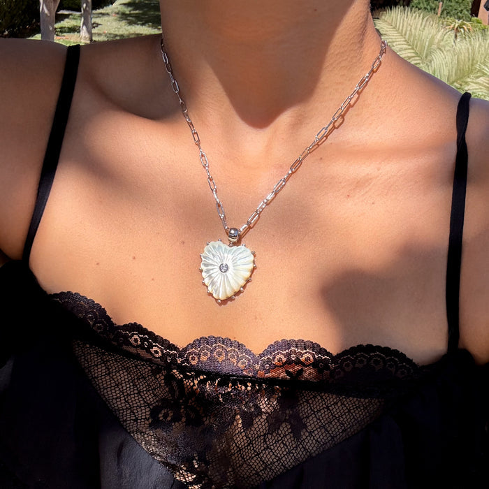 Malene Silver Mother Of Pearl Heart Bail