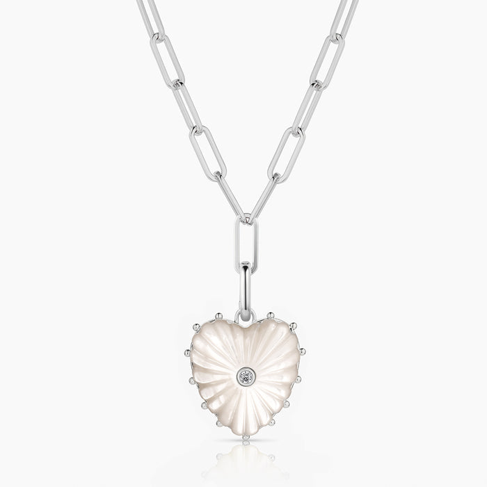 Malene Silver Mother Of Pearl Heart Clip Necklace