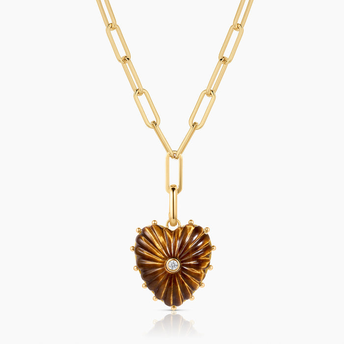 Malene Tiger’s Eye Heart Clip Necklace