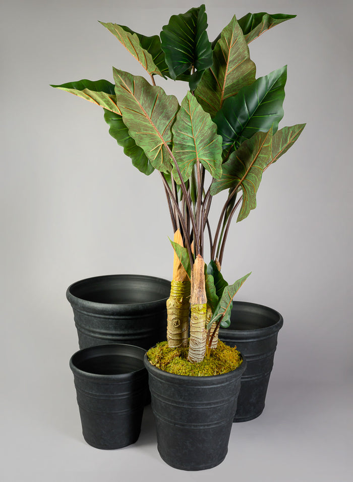 Manhattan Black Light Weight PVC Rolled Rim Planter Decor Jamali Garden