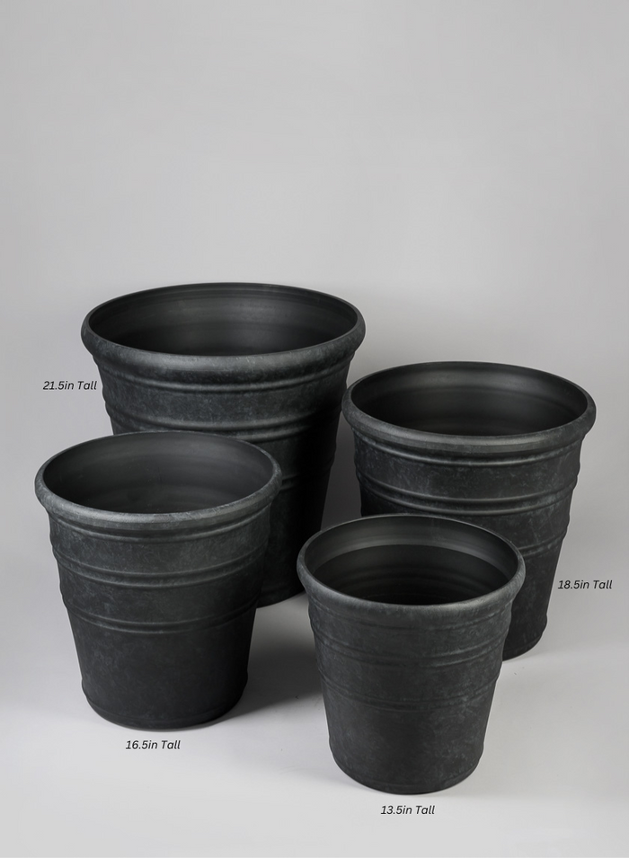 Manhattan Black Light Weight PVC Rolled Rim Planter Decor Jamali Garden