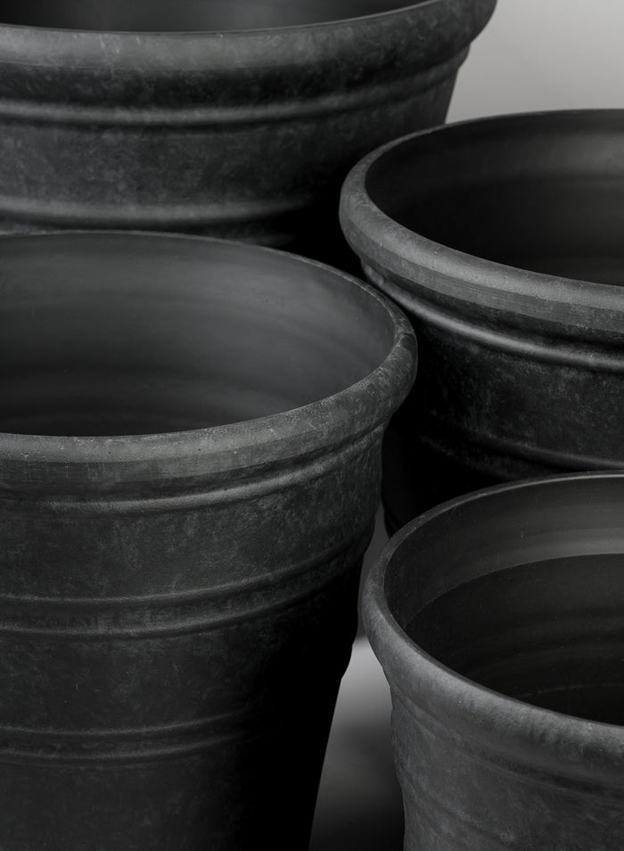 Manhattan Black Light Weight PVC Rolled Rim Planter Decor Jamali Garden