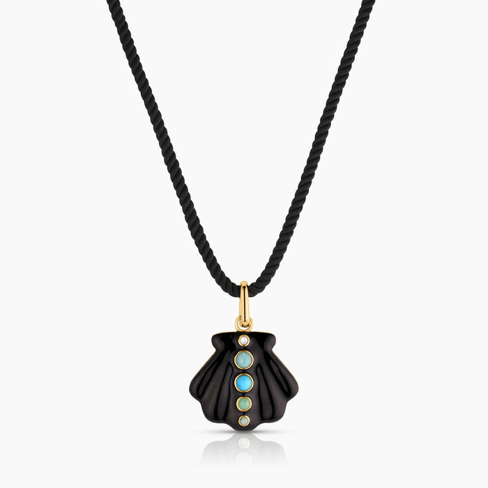 Maris Black Enamel Shell Silk Cord Necklace