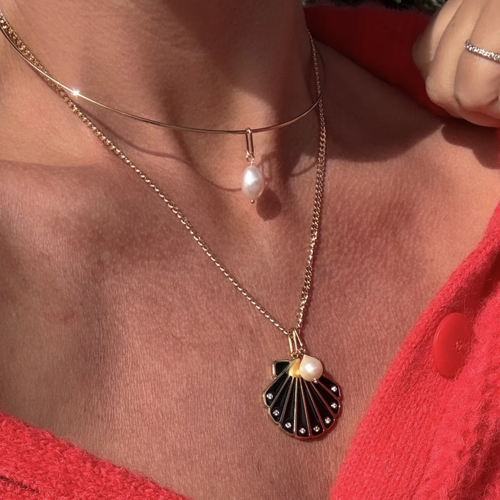 Moonshell Black Enamel Charm