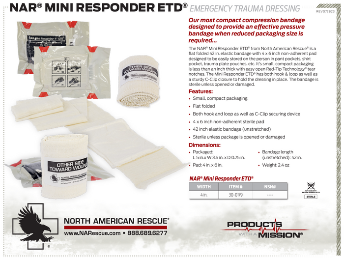 NAR Mini Responder Emergency Trauma Dressing, 4 in