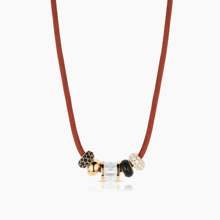 Noir Bead Leather Cord Necklace
